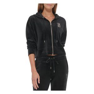 New DKNY SPORT Women's Velour with rhinestones Logo Zip-Up Hoodie